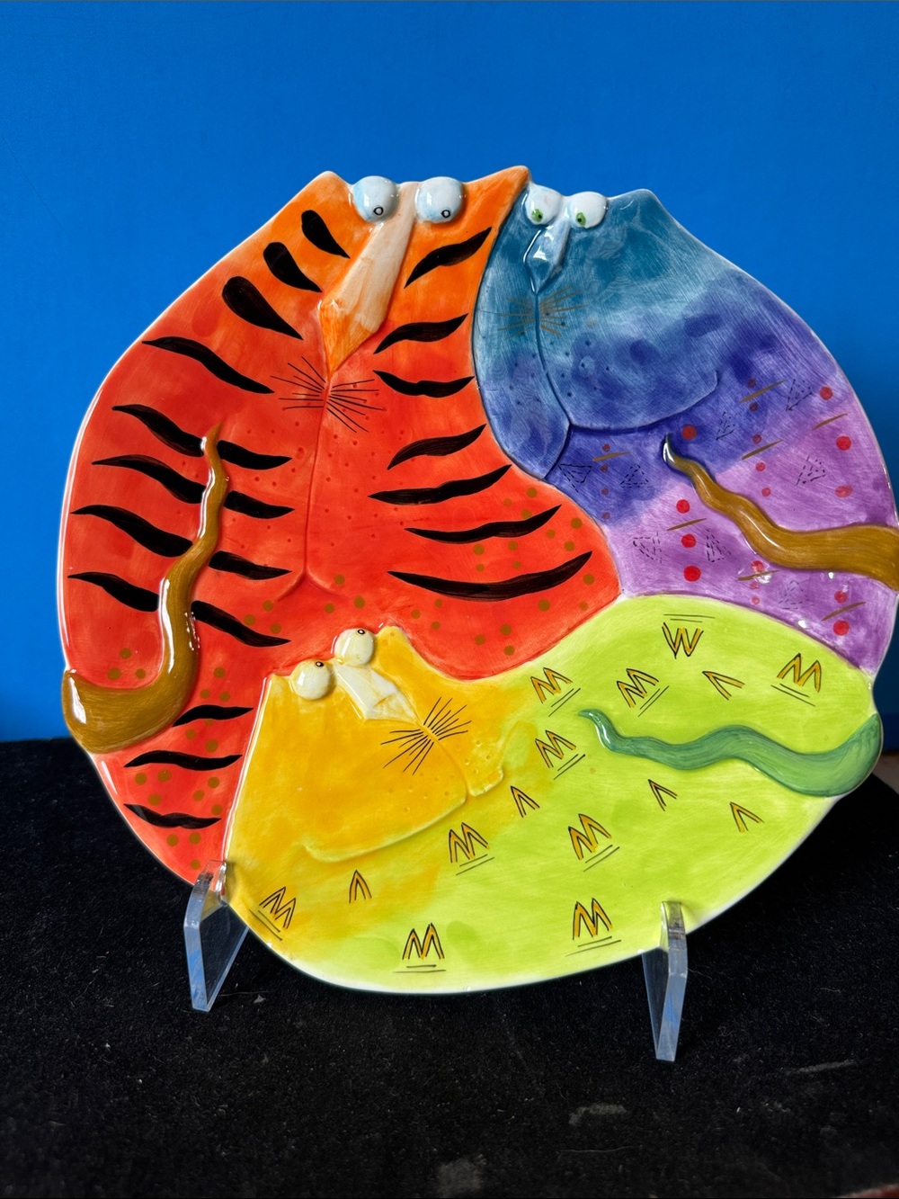 Studio Designworks "Joy Cats" hand-painted ceramic plate